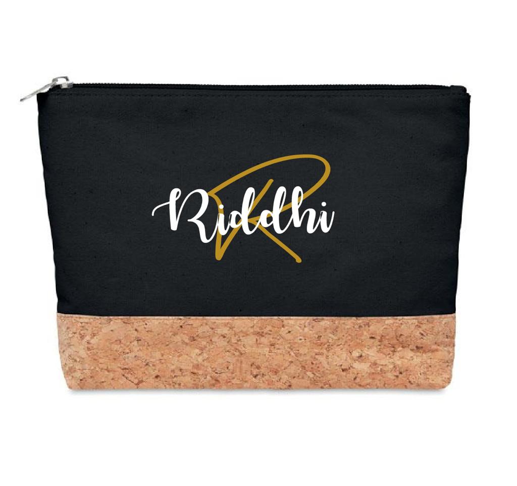 Personalised Black Pouch with Cork Base